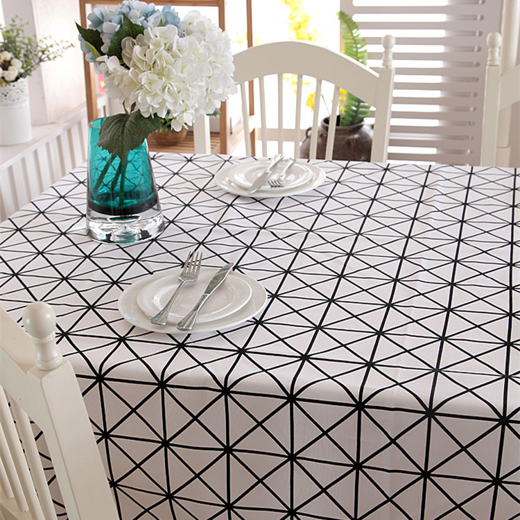 Modern Minimalist All-cotton Thick Canvas Simple Black White Geometric Triangle Tablecloth For Gatherings, Coffee_voghion.com