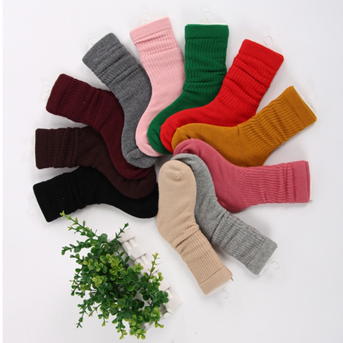 New Autumn/Winter Children's Stacking Socks Candy Color Mid-Calf Socks for Girls Baby Loose Mouth Socks