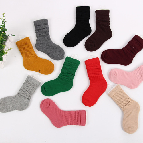 New Autumn/Winter Children's Stacking Socks Candy Color Mid-Calf Socks for Girls Baby Loose Mouth Socks