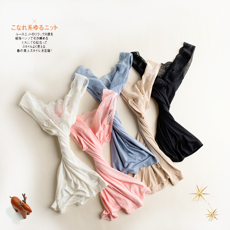 2024 de las mujeres de borde de encaje francés manmiao V-cuello de fondo chaleco cómodo suave sexy fresco 5-color chaleco