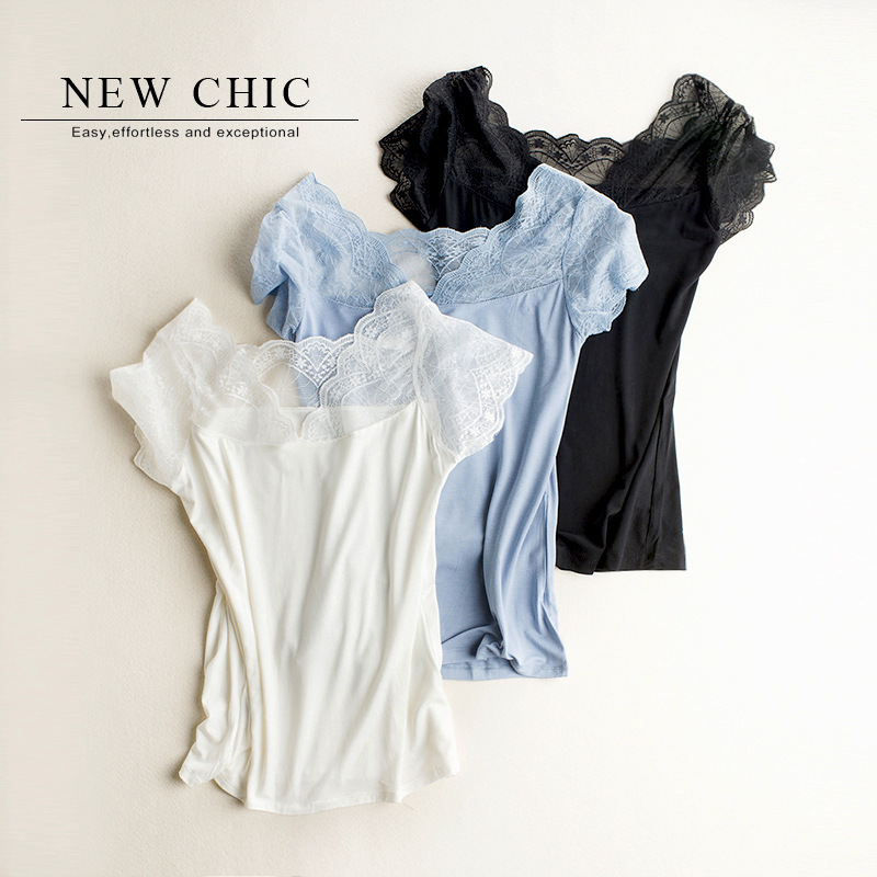 2024 Japanese Style Style Fresh Women's Mysterious Lace Top Spliced 3-Color Lace Thin T-Shirt Wholesale Breathable and Comfortable 2024 Japanese Style Style Fresh Women's Mysterious Lace Top Spliced 3-Color Lace Thin T-Shirt Wholesale Breathable and Comfortable