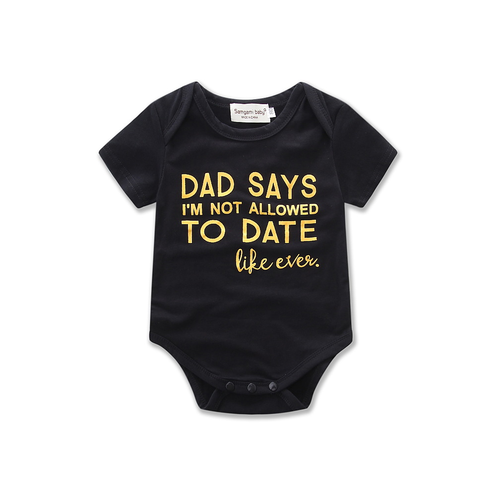ins European and American baby black letter printed short-sleeved jumpsuit + headdress baby triangle romper 17049