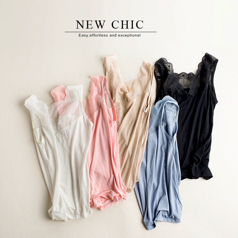 2024 de las mujeres de borde de encaje francés manmiao V-cuello de fondo chaleco cómodo suave sexy fresco 5-color chaleco