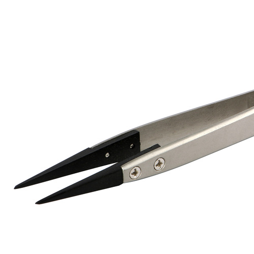 JM-T10-11 stainless steel anti-static tweezers, replaceable tips, with fiber straight tip and two pairs of bent tips