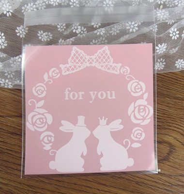 粉色婚庆玫瑰花环糖果包装袋婚礼喜糖袋情侣兔烘焙opp袋批发