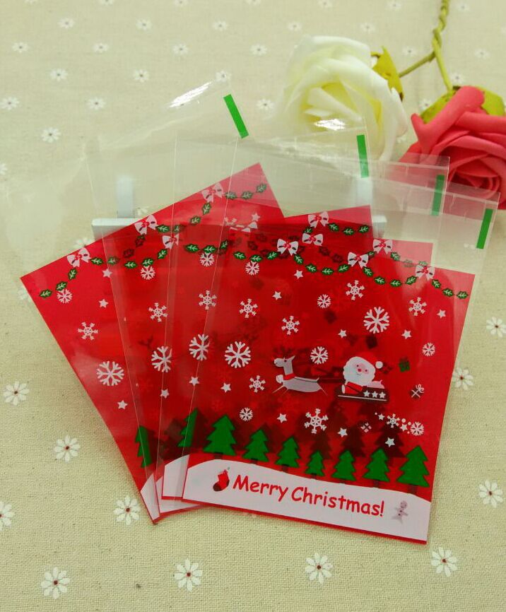 红色底雪橇圣诞老人塑料自封包装袋批发