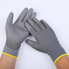 薄款皮质手套PU胶防静电防滑柔软灰尼龙线胶无尘电子手套