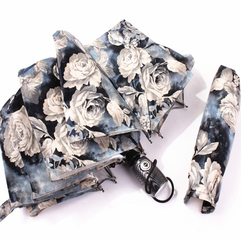 PU Peony Flower 3D Digital Print Oil Painting Wind Retro Sunshade Umbrella Sunny Umbrella Automatic Umbrella Folding Umbrella