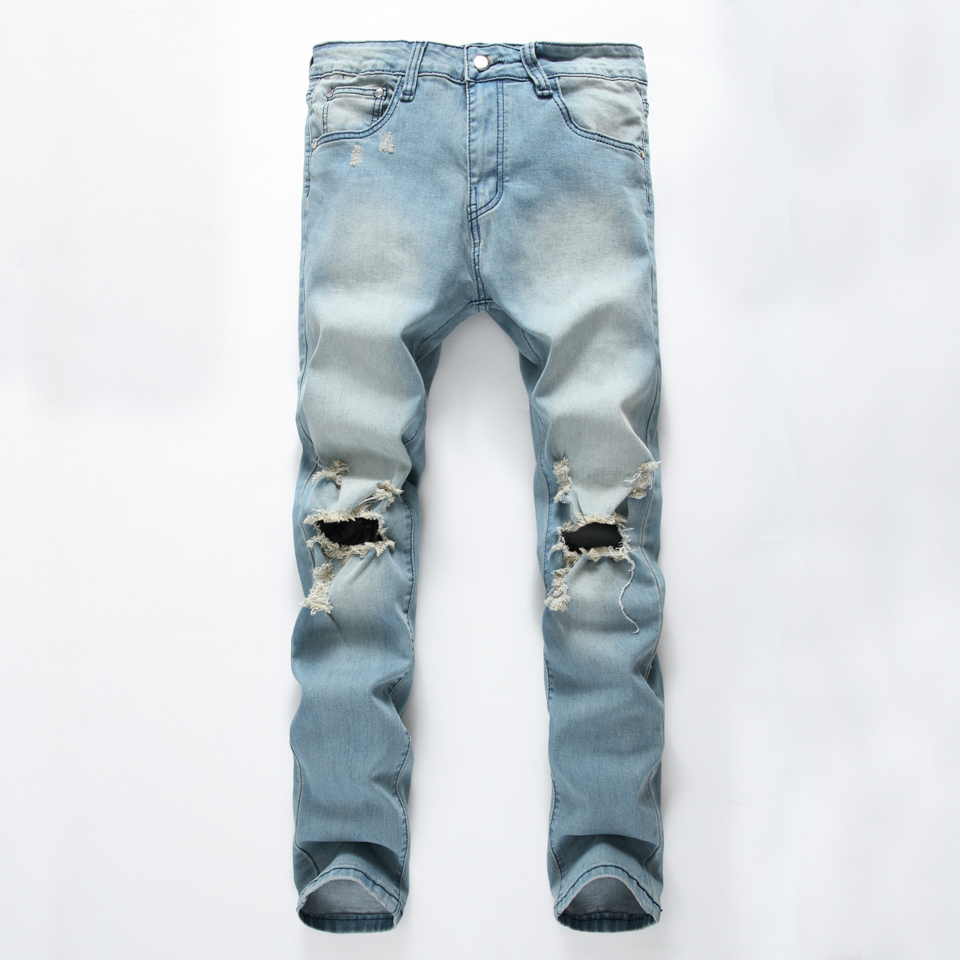 boy 2024 Foreign Trade Cross-Border Hot-Seller Washed Distressed Men's Skinny Jeans Wholesale_voghion.com