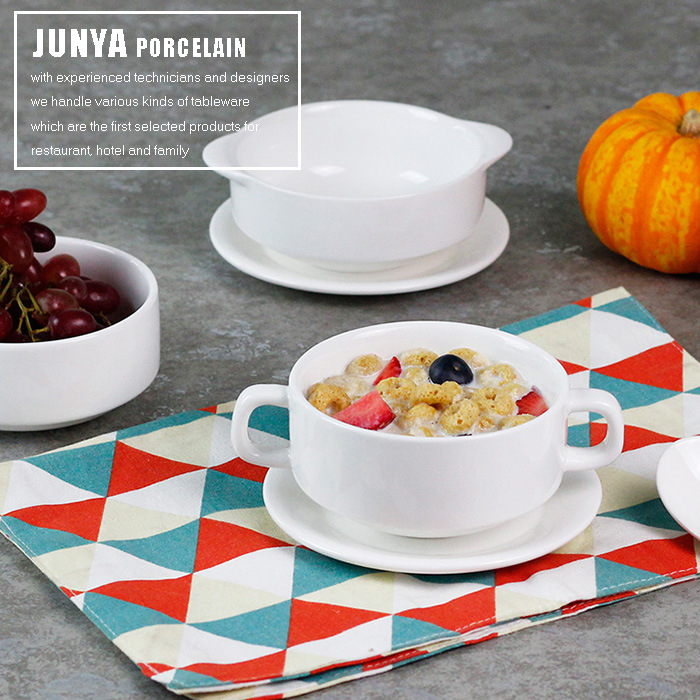 陶瓷小汤碗甜品碗早餐燕麦杯西餐浓汤碗防烫双耳碗餐具甜品水果碗