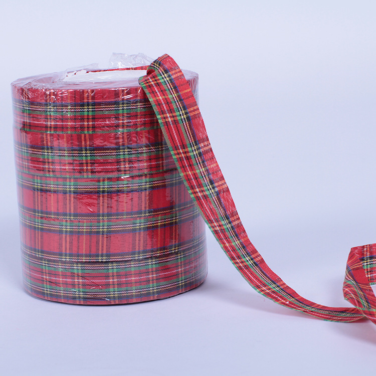 DIY手工蝴蝶结饰品织带 8分苏格兰格子带批发 红绿间色纺织涤纶带