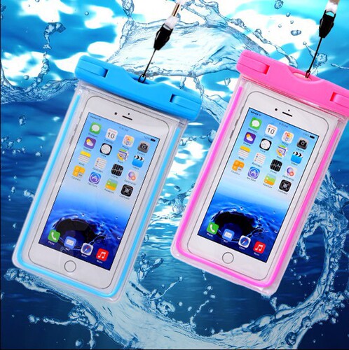 Cute cartoon outdoor rafting and diving mobile phone waterproof bag, night swimming touch screen luminous waterproof bag wholesale