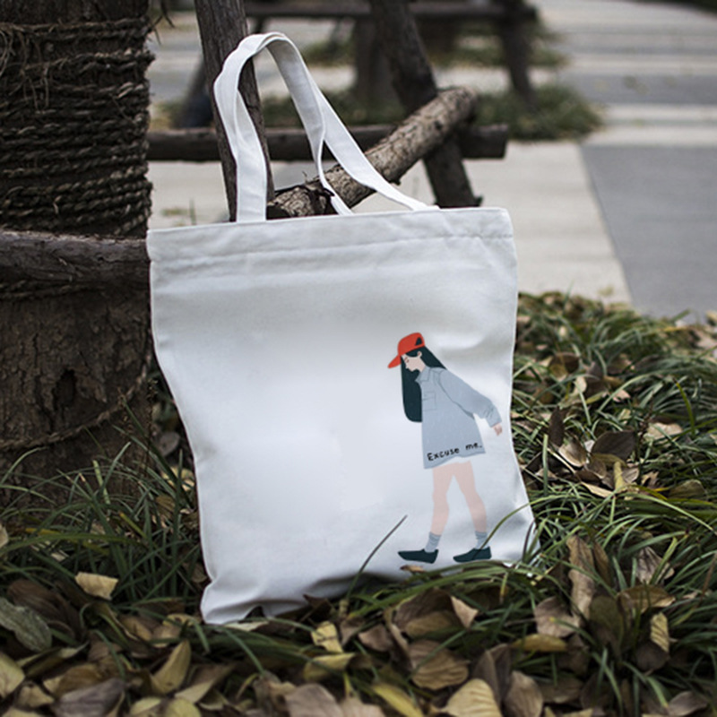 原创Excuse me韩版印花拉链帆布袋百搭学生单肩包女布包