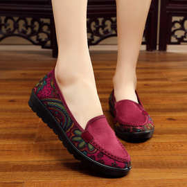 欣清 2023经典女单鞋坡跟民族风单鞋印花妈妈鞋老北京布鞋女代发