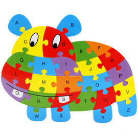 木质动物26个字母拼图玩具 拼板积木认知 幼儿童宝宝益智