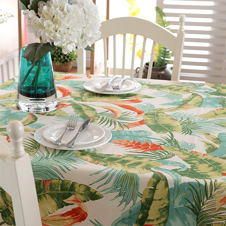 Mantel de mesa en lona de algodón con hojas de banano y selva_voghion.com