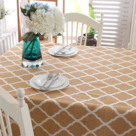 棉麻桌布现代简约几何菱形蕾丝边黄色茶几台布餐桌布批发一件代发