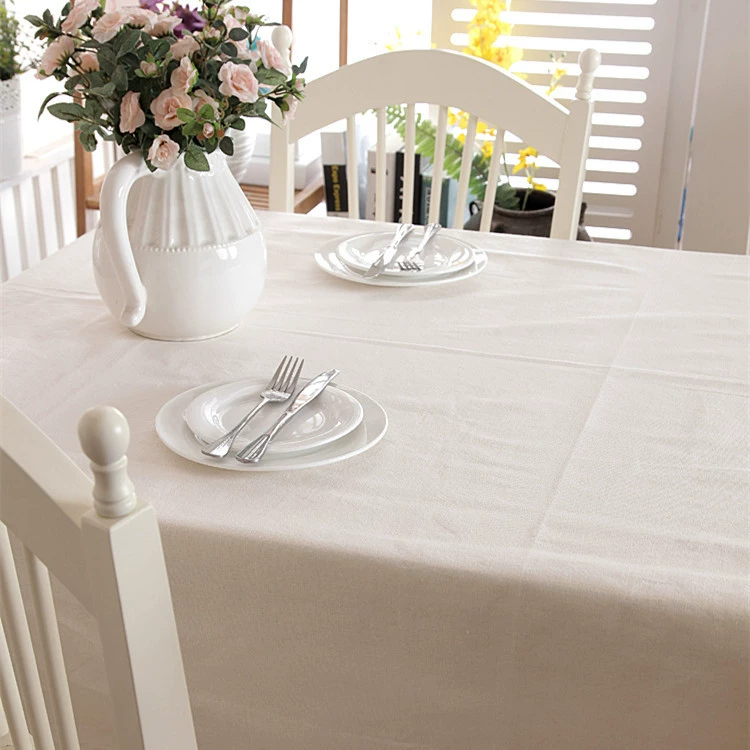 Tablecloth Polyester Cotton, Thickened White with Lace, Custom Sizes up to 140 cm