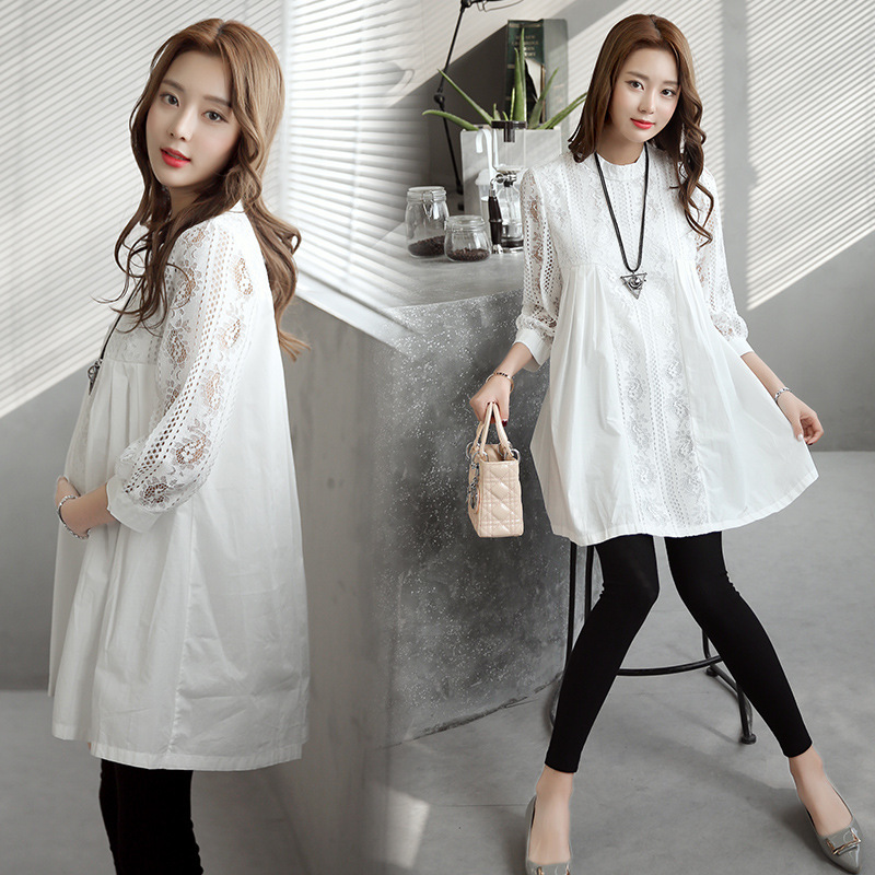 2025 Spring and Autumn Maternity Clothing Korean Style Tops Large Size Maternity Shirt Slimming Mid-Length Dress