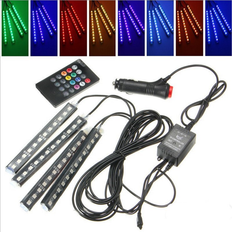 Luz de techo led luz del pie del coche RGB colorido atmósfera luz control remoto inalámbrico LED colorido música ritmo Luz image 2