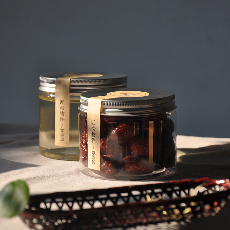 Glass honey bottle round aluminum cover scented tea bottle jam bottle food sealed jar tea jar