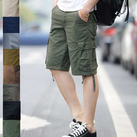 夏季短裤男五分裤青年休闲中裤男士纯色工装裤男沙滩裤男潮透气