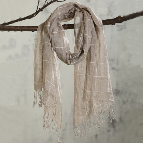 Cross-border foreign trade plaid cotton and linen scarf women's Japanese literary shawl long style warm sunshade scarf available for all seasons