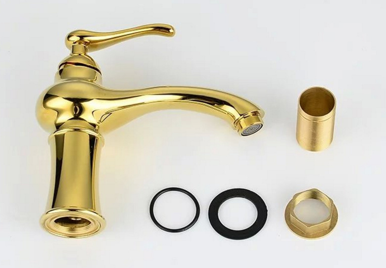 Oro contador cuenca mayor lavabo grifo antiguo lavabo grifo de agua caliente y fría exportación al por mayor