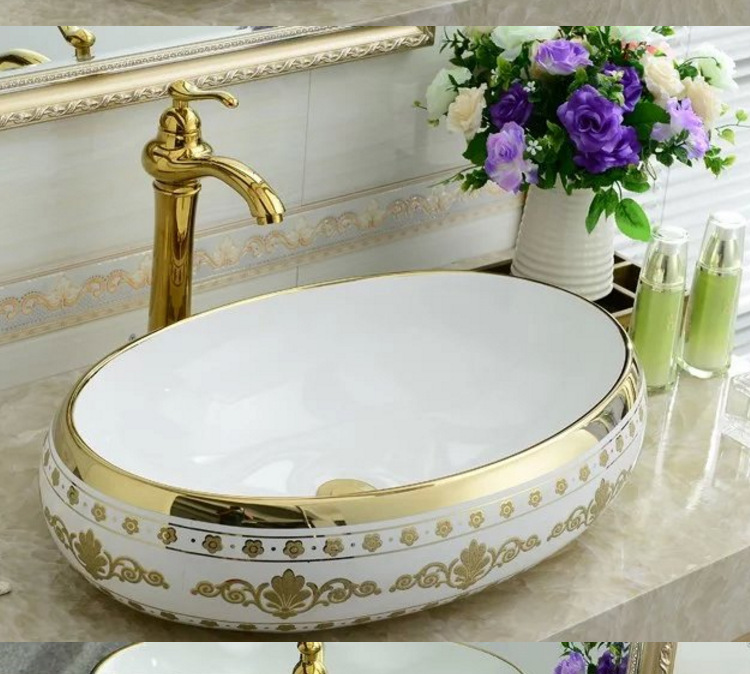 Oro contador cuenca mayor lavabo grifo antiguo lavabo grifo de agua caliente y fría exportación al por mayor
