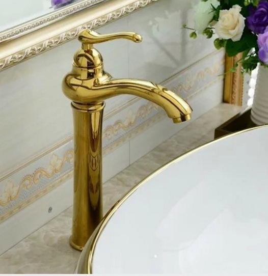 Oro contador cuenca mayor lavabo grifo antiguo lavabo grifo de agua caliente y fría exportación al por mayor
