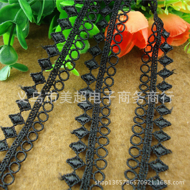 厂家直发水溶刺绣项链饰品涤纶黑色花边 家纺服饰袖口辅料加工