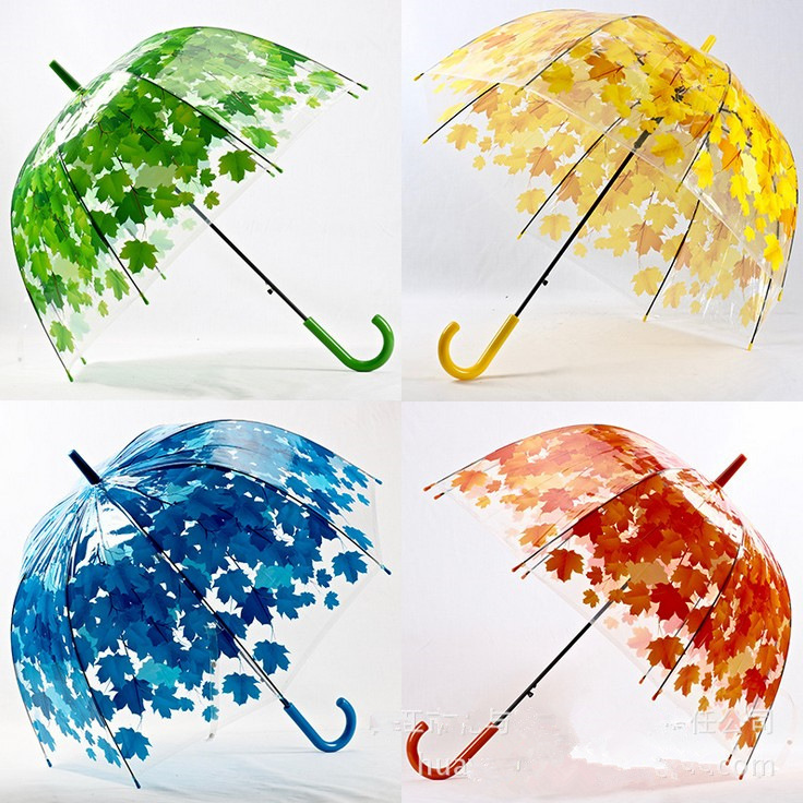 Summer shade transparent umbrella straight green umbrella small fresh maple umbrella creative POE umbrella a generation of hair