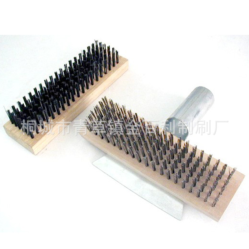 加厚加粗钢丝刷长柄铜丝刷木柄刷除锈铁刷厨房清洁工业用
