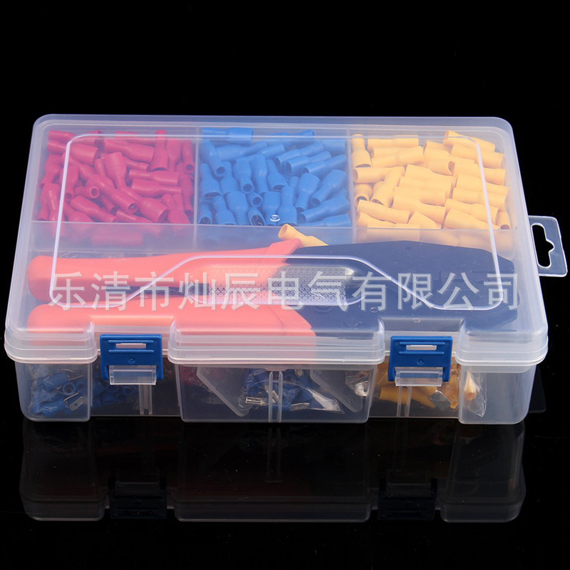 跨境电商 冷压端子900pcs盒装防水接线端子绝缘压线端子+冷压钳