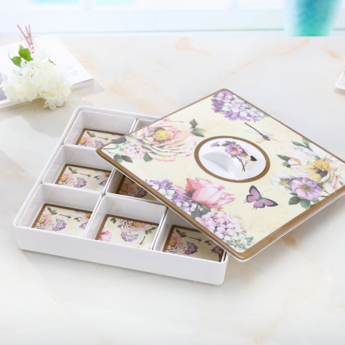 Creative candy box for home use, divided with lid, melamine fruit plate, European style wedding candy box, living room melon seeds snack plate