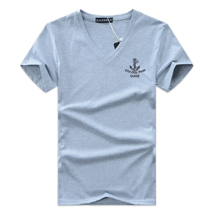 New Style Chicken Heart Collar V-Neck Men's Casual Undershirt Men's Short Sleeve T-shirt Cotton Half Sleeve Elastic Slim T-shirt Wholesale