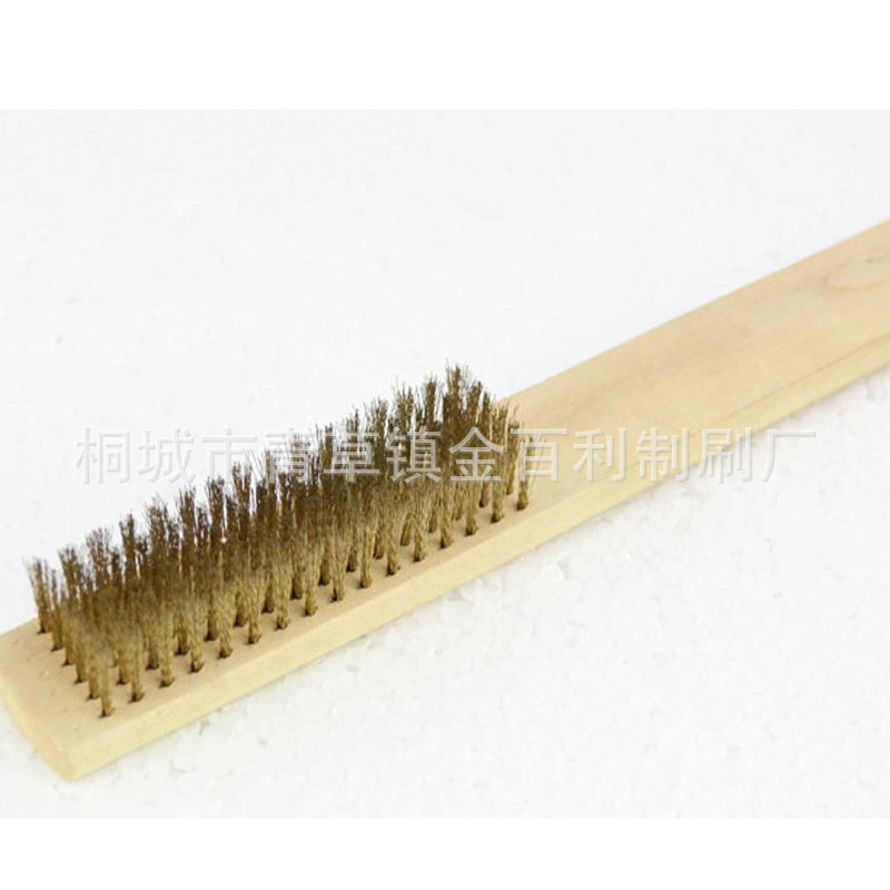 木柄镀铜钢丝刷除锈抛光清理刷子钢丝毛刷五金工具清洁刷