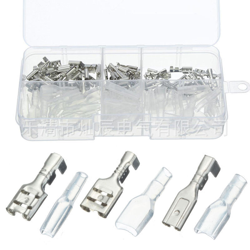 120pcs盒装插簧端子连接线+压接插片端子透明护套套装 冷压端子