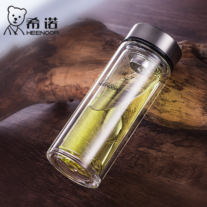 希诺双层玻璃杯家用商务便携办公泡茶杯礼品杯9302|undefined