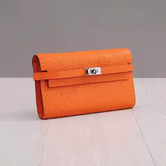 2026 New Minimalist Genuine Leather Wallet for Women Long Bifold Top-Layer Cowhide Clutch Bag Pebbled Grain Fashion Platinum Kelly Bag