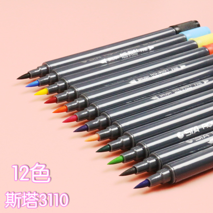 STA 3110 marcador a base de agua al por mayor 12 colores 24 colores 36 colores 48 colores 80 colores doble cabeza de pluma pintura pluma de color