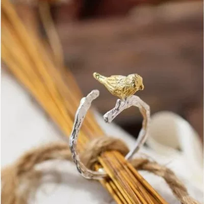 925 Silver Plated Ring Creative New Year Gift Mori Branch Bird Open Silver Ring for Women