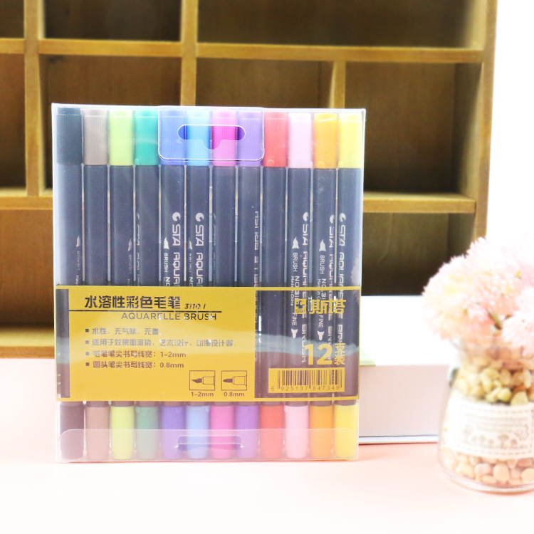 STA 3110 marcador a base de agua al por mayor 12 colores 24 colores 36 colores 48 colores 80 colores doble cabeza de pluma pintura pluma de color