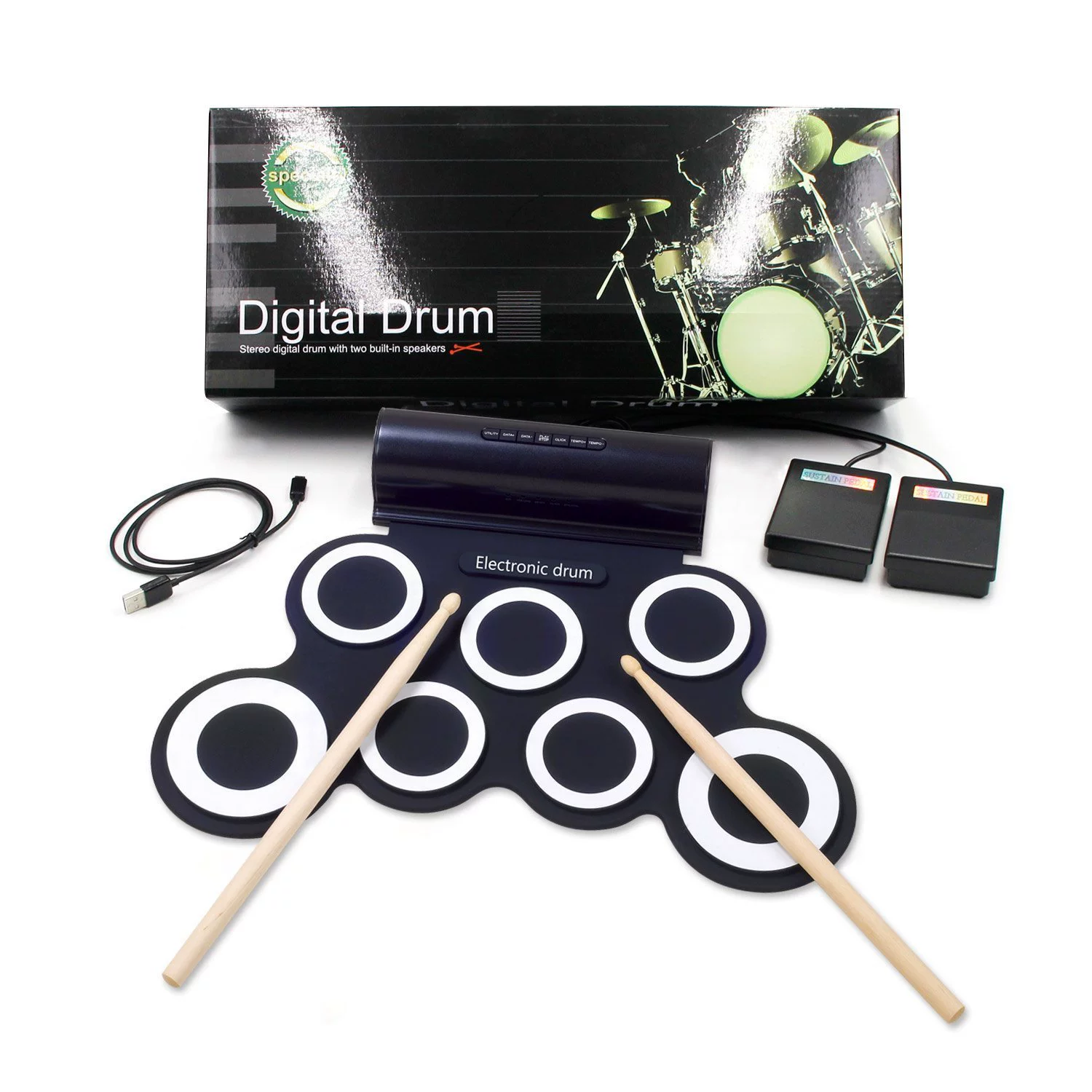 Folding drums, handheld electronic megaphone charging