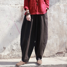 2025秋季新款棉麻女装宽松大码棉麻休闲打坐裤女式复古亚麻灯笼裤