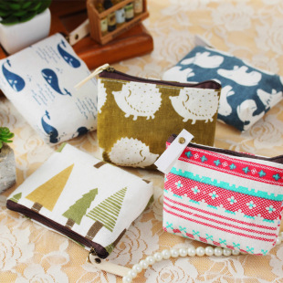 Cotton and Linen Small Fresh Retro Korean Style Coin Purse Coin Bag Simple Fashion Canvas Cartoon Key Bag Card Bag