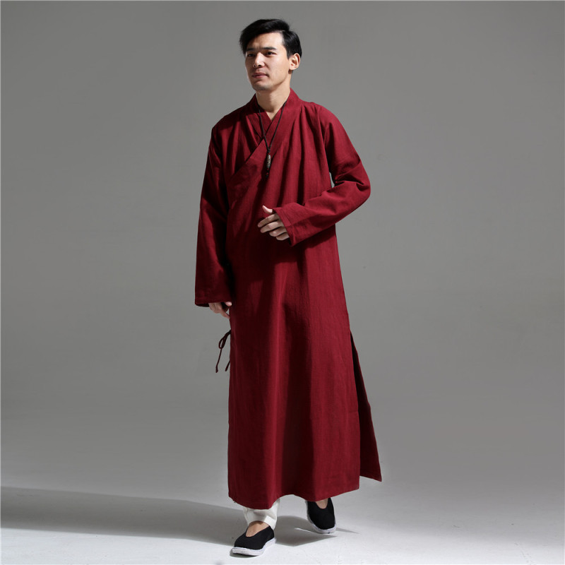 Mafan Clothing 24 New Chinese Style Long Cotton-Linen Men's Clothing with Diagonal Collar, Men's Hanfu Extended Version Tea Zen Clothing