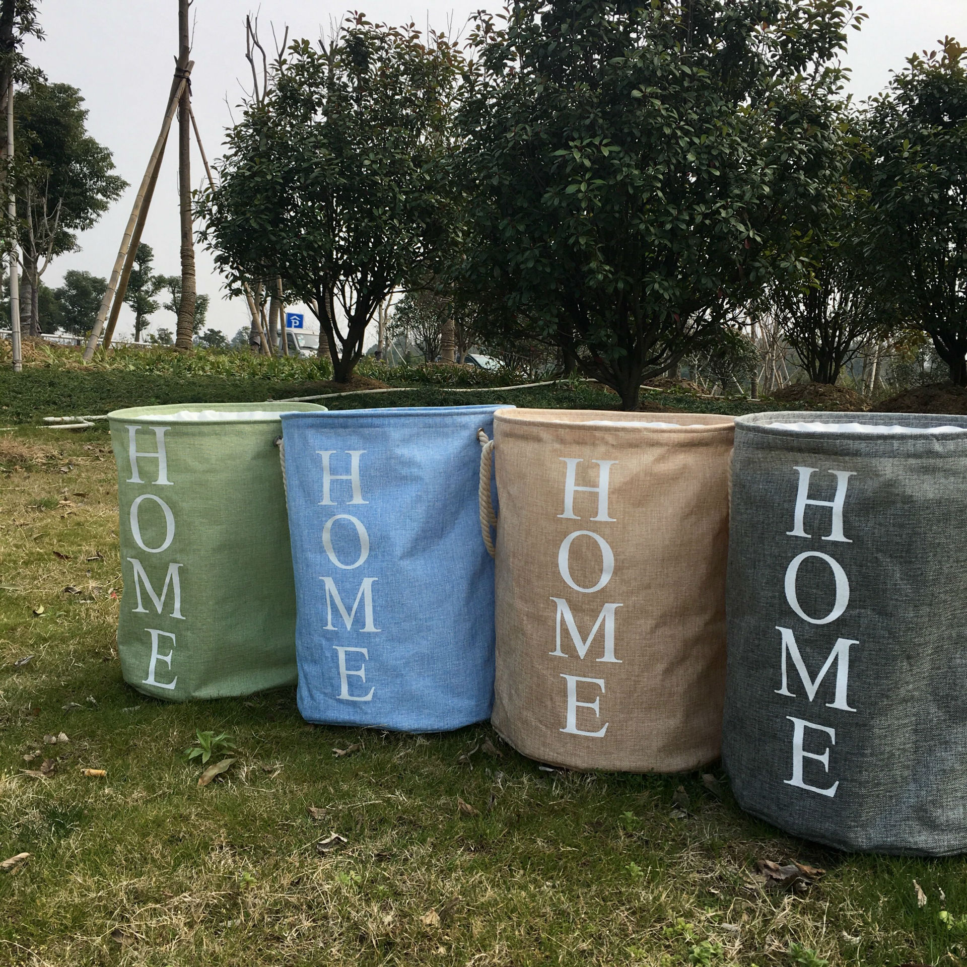 Cestas de almacenamiento de algodón y lino de estilo japonés/coreano, cestas de lavandería impermeables, cubos de almacenamiento plegables.