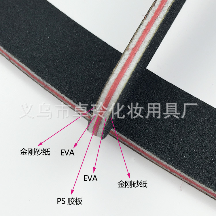 Ventas directas de fábrica lima de uñas curva corazón rojo tablero de goma papel de lija negro tira de frotamiento plátano pulido palo resistente al desgaste manicura