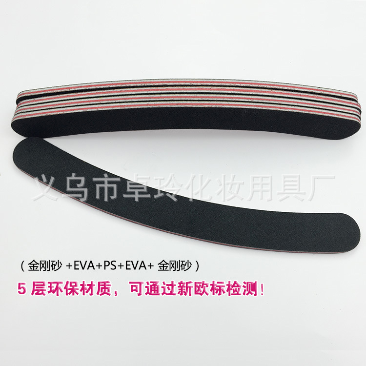 Ventas directas de fábrica lima de uñas curva corazón rojo tablero de goma papel de lija negro tira de frotamiento plátano pulido palo resistente al desgaste manicura